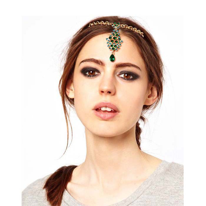 Luxury Women Indian Head Jewelry Hair Pin Emerald Crystal Rhinestone Pendant Forehead Jewelry Lady Girl Hair - Luxury-Women-font-b-Indian-b-font-font-b-Head-b-font-Jewelry-Hair-font-b