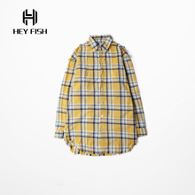 HEY FISH Good Quality Bieber Shirts For Men Yellow font b Tartan b font Plaid Long