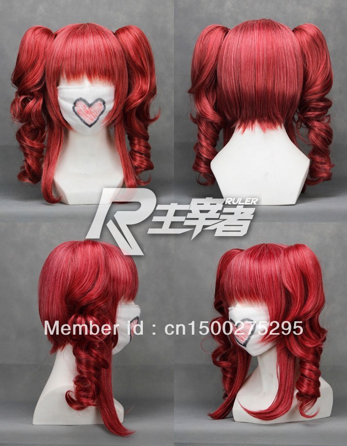 FREE SHIPPING Anime VOCALOID KASANE TETO Curly Red Cosplay Shirai Kuroko Wig  2 Clips on Ponytail   Heat Resistant