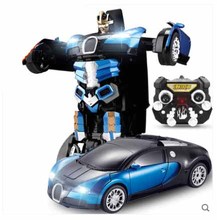 Kingtoy Blue USB Charging RC Car Remote Control Deformed Car Robot Flash Changeable Toy