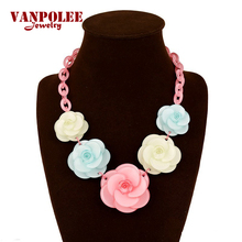 PINK Necklaces Pendants 2015 Hot Sale Transparent Big Acrylic Flower Vintage Choker Statement Necklace Fashion Jewelry