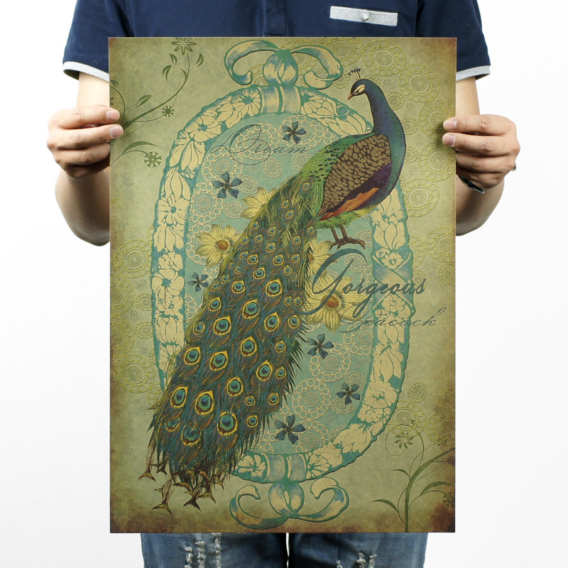 hand-painted Peacock B retro posters bar decoratio...