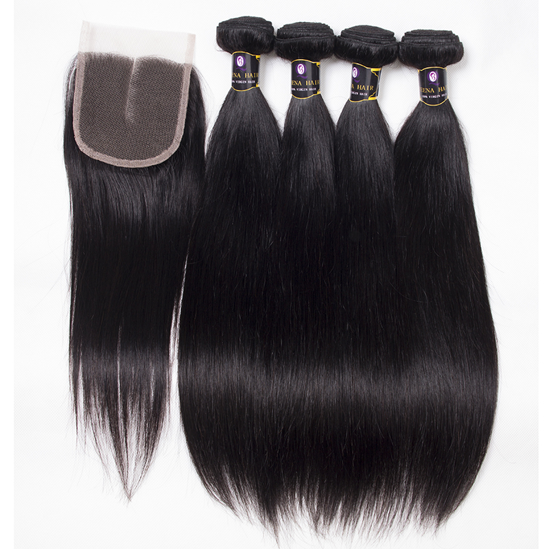 8A Brazilian Virgin Hair With Closure Brazilian Straight Hair 4 Bundles With Closure Ms Lula Hair With Closure And Bundles