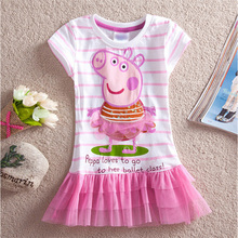 2016 Summer Girls Striped Dress Casual Baby Girls Clothing Printing Pig Girl Dress Children Girls Dresses Kids Dress
