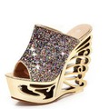 Hollow out with fish mouth slippers wedges women s shoes fashion and personality sequins shoes waterproof