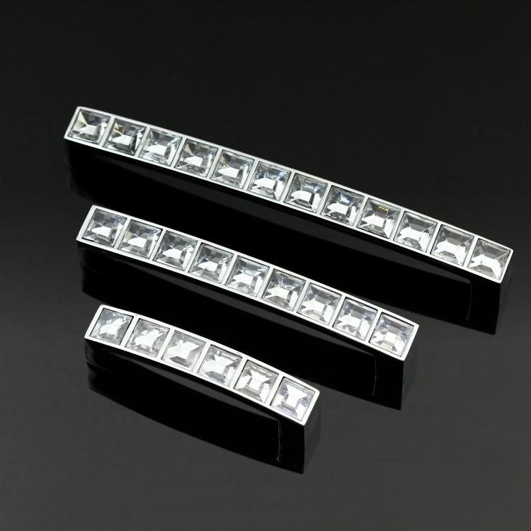 Wholesale!!! 30PCS/LOT  Crystal Handle With Zinc Alloy Chrome Meatl Part(C.C.:64, Length:70mm)