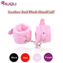Quality hand cuffs leather Plush four colors ankle cuffs metal bdsm fetish sm toys Restrains adult sm games sex toys for couples