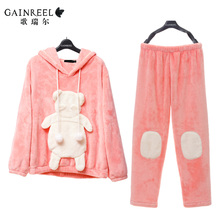 Song Riel thick winter flannel pajamas men and women couple home service package cute cartoon Ice