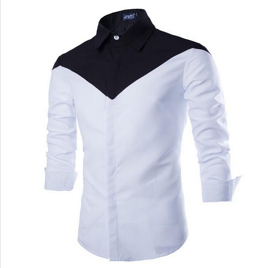 Men Shirt 2015 Fashion Brand Men S Black And White Shirt Male Long Sleeved Shirt Camisa