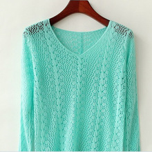 Free shipping 2015 New Candy Color Small Twist V neck Long sleeved Hollow Smock Women Sweater