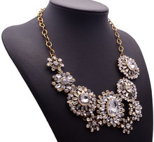 XG192 New Hot 2015 High Quality Ultra luxury Necklaces Pendants Big Long Crystal Flower Statement Necklace