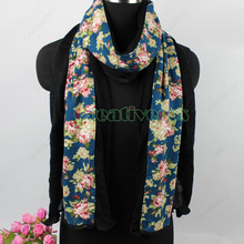 Sweet Stylish Fashion Women Girl s Printed Floral 2 Layer Stitching Lace Trim Chiffon Hemming 2