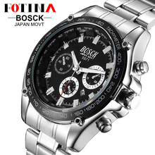 BOSCK Watch New Japan Movt Quartz Watch Stainless Steel Black Sport Quartz Geneva Silicone Business Watch Men Relogio Masculino