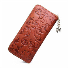 New Fashion Women Purse Genuine Leather Bag Wallet For Women Brand Designer Flower Vintage Wallet Zpper