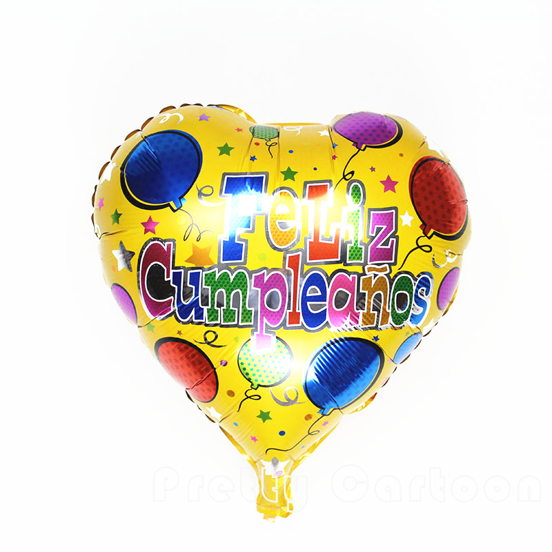 15pcs/lot 18'' foil balloons Spanish Happy Birthday ballons wedding