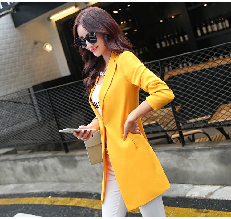 Business Casual Bright Color Blazer Women Long Jackets Ladies Silm Blazers Long Sleeve Orange Blue Pink Black Jacket Female bbbb (2)