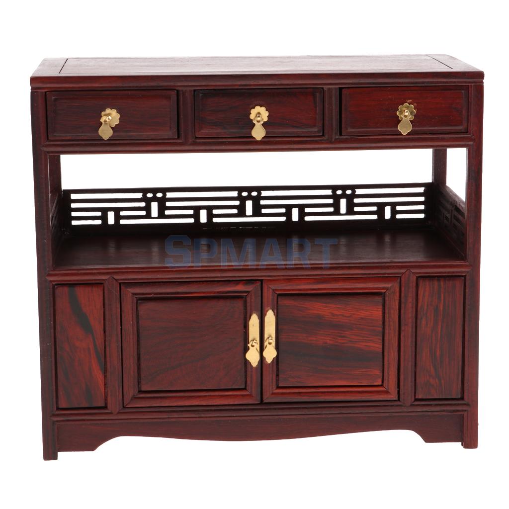 1//12 Dollhouse Miniature Living Room Wooden 4-Drawer Cabinet Furniture Brown