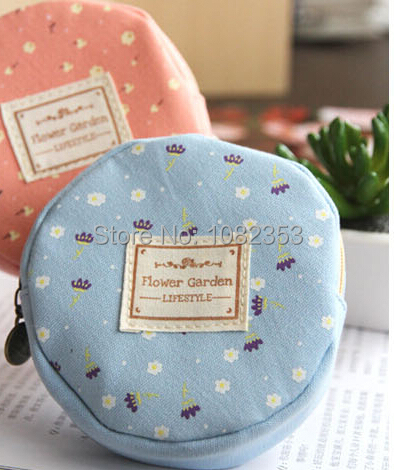  round Pastoral style Wallets Kids kinder garden messager bag lady smart bag Cute Cartoon flower canvas with zipper coin Purse
