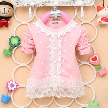 2 4Y Baby Kid Girl Blouse Polka Dots Shirt Long Sleeve Lace Pearl Shirt Cardigan