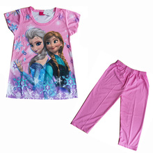 Girl s Short Sleeve Pajamas Set Summer Elsa Anna Baby Girls Sleepwear Children Character Pyjamas Clothes
