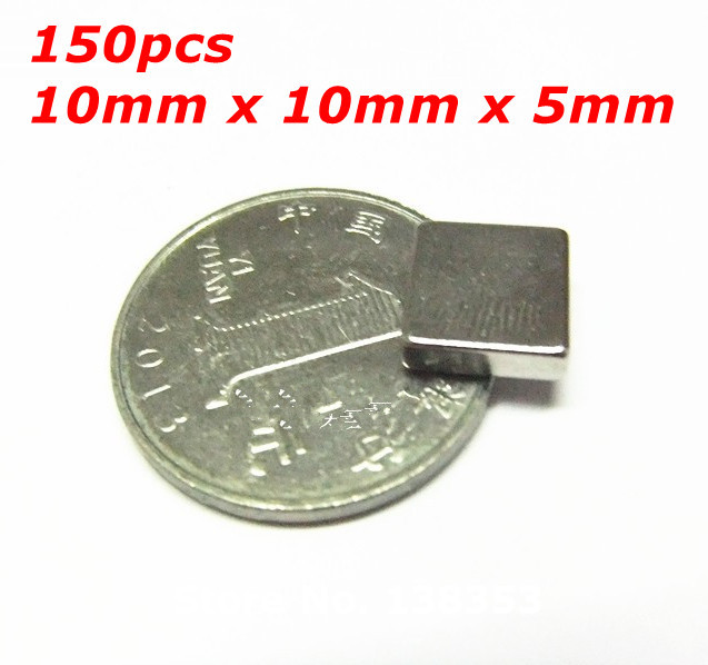 Wholesale 150pcs Super Strong Neodymium Square Block Magnets 10mm x 10mm x 5mm N35 Rare Earth NdFeB Cuboid Magnet
