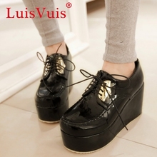 women platform wedge high heel shoes casual sexy quality spring heeled footwear brand pumps heels shoes size 34-43 P16355