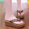 Grass heels flip flop beach slipper new design summer Straw flip flops flat with slides women