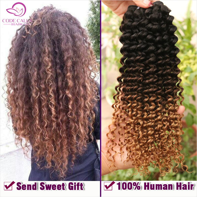 Peruvian Curly Virgin Hair Ombre Kinky Curly 1B#4#30 3pcs Afro Kinky Curly Hair Ombre Human Hair Weave Bundles ZKC23