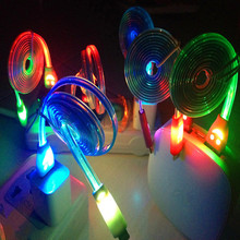 1M/3FT Cute Smile Face LED Light V8 Micro USB Cable Sync Charger Cable For Samsung LG HTC Motorola Android Cell Phone Tablet