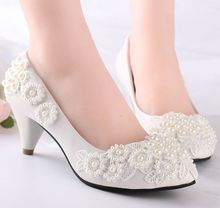 Med heels ivory wedding shoes for brides lace heavy pearls delicate handmade woman summer spring style bridesmaid shoe XNA 246