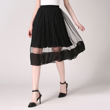 Elegant Women Spring Mesh Chiffon Skirt 2016 Summer High Waist Patchwork Double-Deck Skirts Gray Black White Faldas Largas