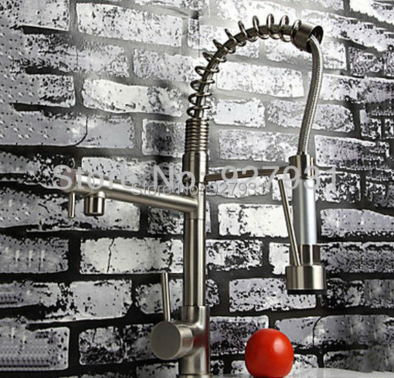 Hot and Cold Water Spring Pull Out Kitchen Faucet - Polished Nickel Finish Spray Kitchen Mixer Tap