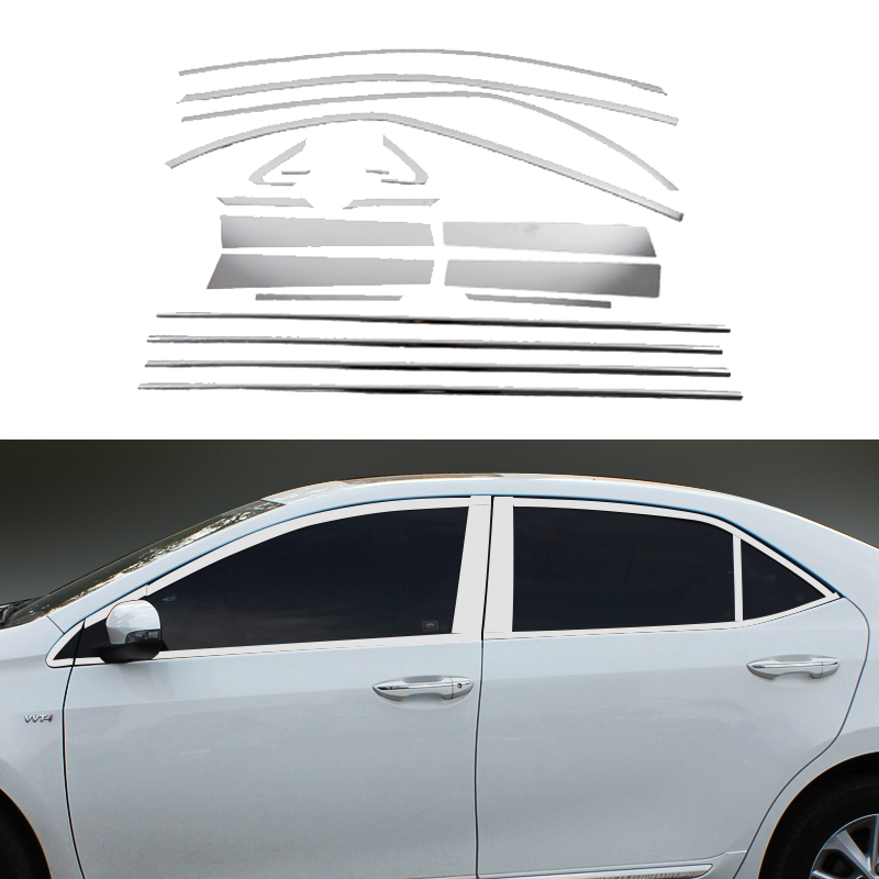 20/14Pcs/Set Stainless Steel Strips For Toyota Corolla 2013+ 2014 2015 Car Accesseries Styling Full Window Trim Decoration