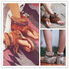 2016 New Booty Wonder Land Fringe Sandals Flats Tassel Women Flats Shoes Flip Flops Ankle Strappy Gladiator Sandals Shoes Woman
