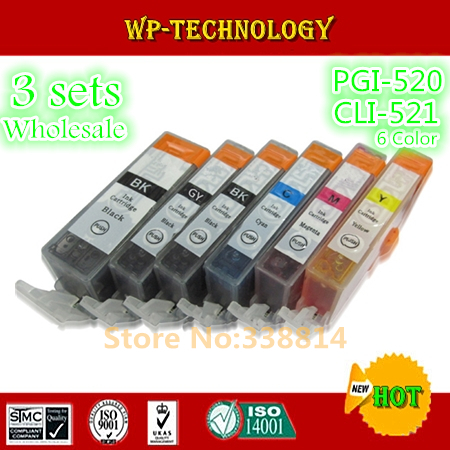 [3 sets wholesale] compatible ink cartridges  suit for PGI520 CLI521 ,suit for Canon iP3600/3680//4600/4680/MP540 MP980 6 colors