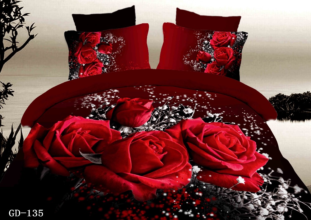 3D Red rose bedding set california king size duvet cover queen fitted cotton bed sheets spread quilt double bedspread linen 7pcs
