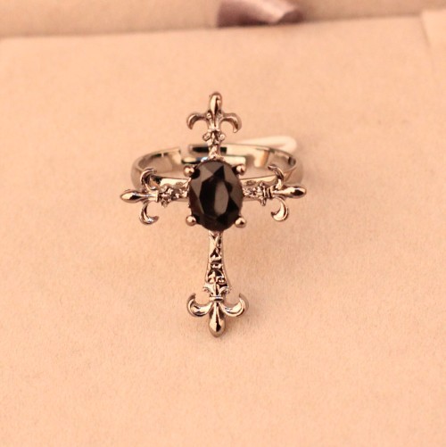 New Arrival 2014 European American Style Vintage Retro Black Gem Stone Cross Ring Statement Jewelry Accessories