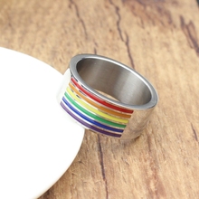 fashion big rings for men women silver plated stainless steel rainbow jewelry large ring