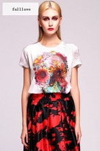 New 2015 Summer t shirt for Women Fashion Short Sleeve O-neck Flower Print Casual T-shirt Tops M-XXL 30