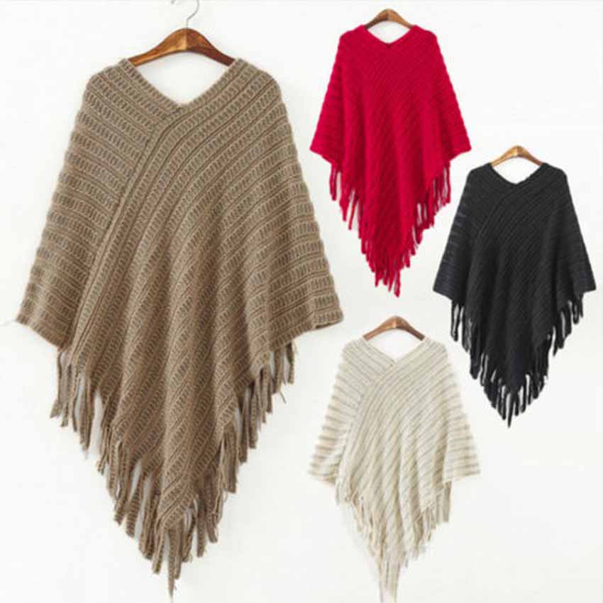 2015 Winter Fashion Womens Ladies Pullovers Cloak New Knitted Warm Poncho Cap...
