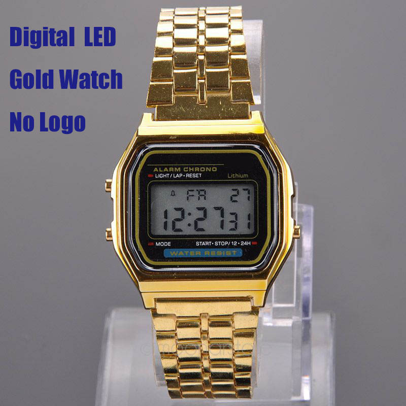 Women Watch Gold Metal 80 s Vintage Digital Watch Display Date Alrm Stopwatch Retro Watch Unisex