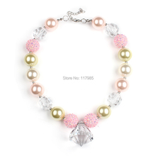 2pcs Clear Diamond Children’s rhinestone diamond Chunky Necklace, Princess Chunky necklace, pink chunky necklace