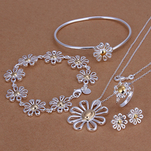 925 sterling silver double 18okay golden Daisy bracelet necklace pendant earring stud ring women unbelievable vogue jewerly wholesale
