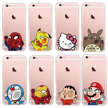 Cute Cartoon Spider-man Stitch Hello Kitty Soft Transparent Phone Case Cover For iPhone 6 6s/plus Shell Hit the mirror Logo
