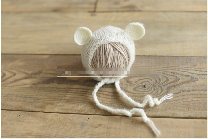 Handcraft Mohair fluffy crochet Teddy bear Bonnet Hat Beanie Photography prop Newborn Baby Photography Props