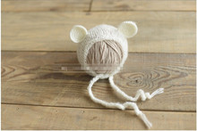 Handcraft Mohair fluffy crochet Teddy bear Bonnet, Hat, Beanie. Photography prop. Newborn ,Baby Photography Props