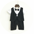 Baby Boy Clothes 2016 Summer Newborn Baby Clothing Gentleman Black Color Short Sleeve Romper With Bow