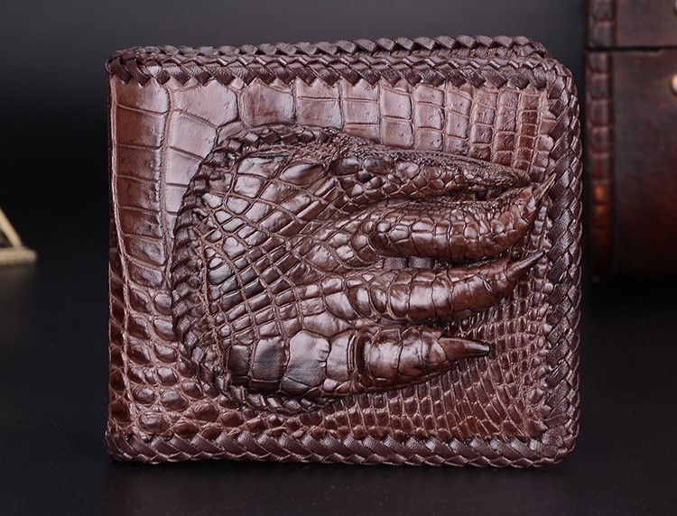Genuine Crocodile Leather Skin Men's Money Clip Bifold Wallet Red 
