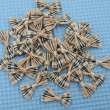 20pcs 30mm brown color tartan plaid Gingham Ribbon Bows Flower Appliques Lots Upick 030