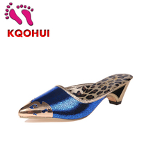New 2016 fashion rhinestone cut-out women sandals Square heel slip-on slippers summer shoes woman high heel sandals